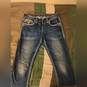 Rock Revival Dark Blue Slim Straight Leg Jeans with Contrast Stitching